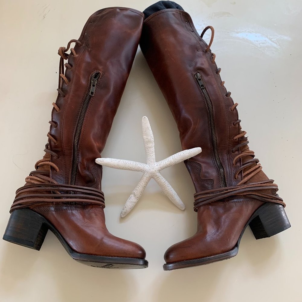 Freebird by Steven Brown Leather Lace-Up Heeled Boots